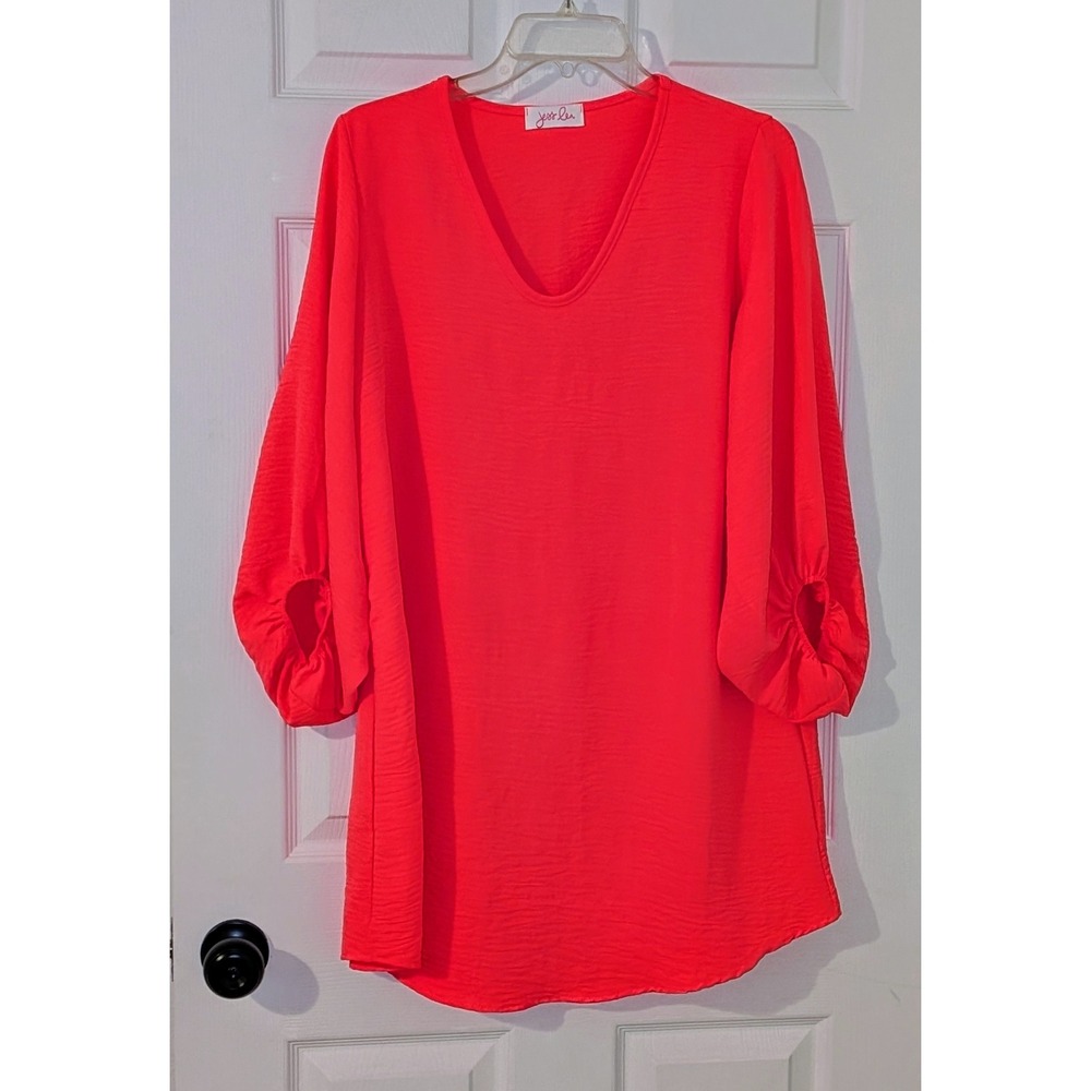 Jess Lea Pink Textured V Neck Balloon Sleeve Dress Medium‎ NWOT
